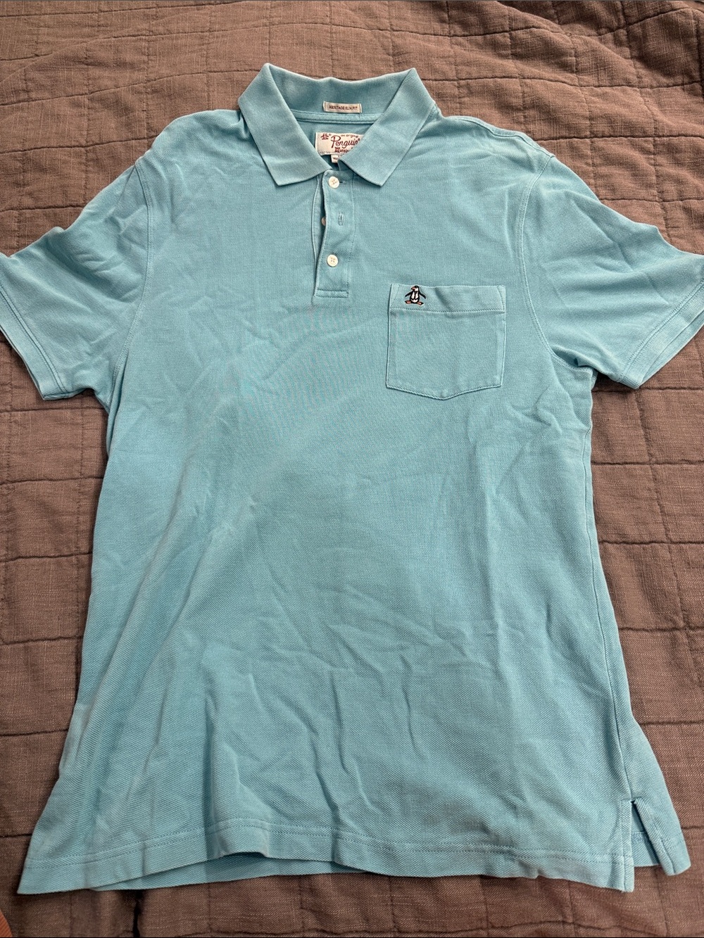 Original Penguin Light Blue Pocket Polo with Embroidered Penguin
